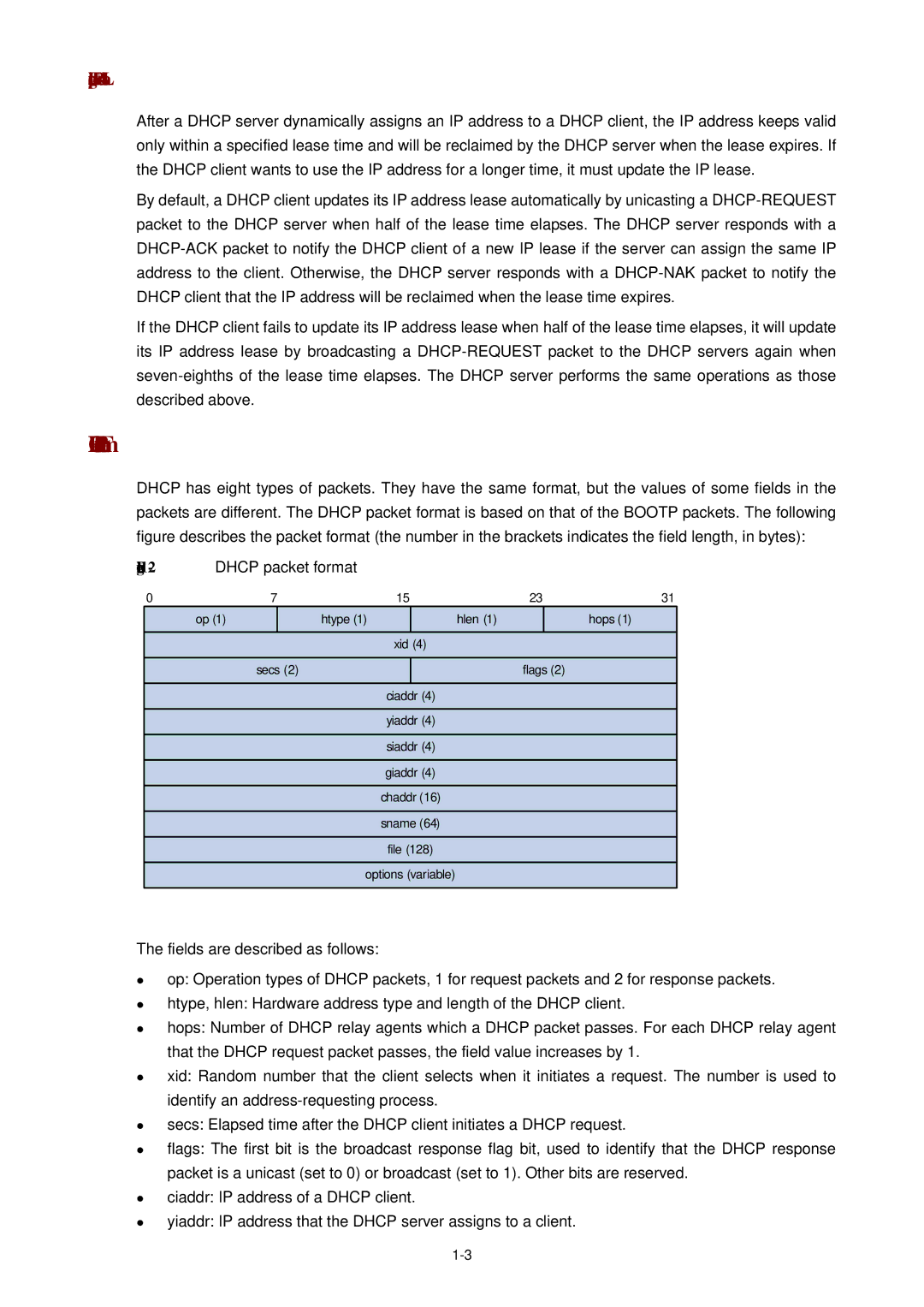 3Com WX3000 operation manual Dhcp Packet Format, Updating IP Address Lease 