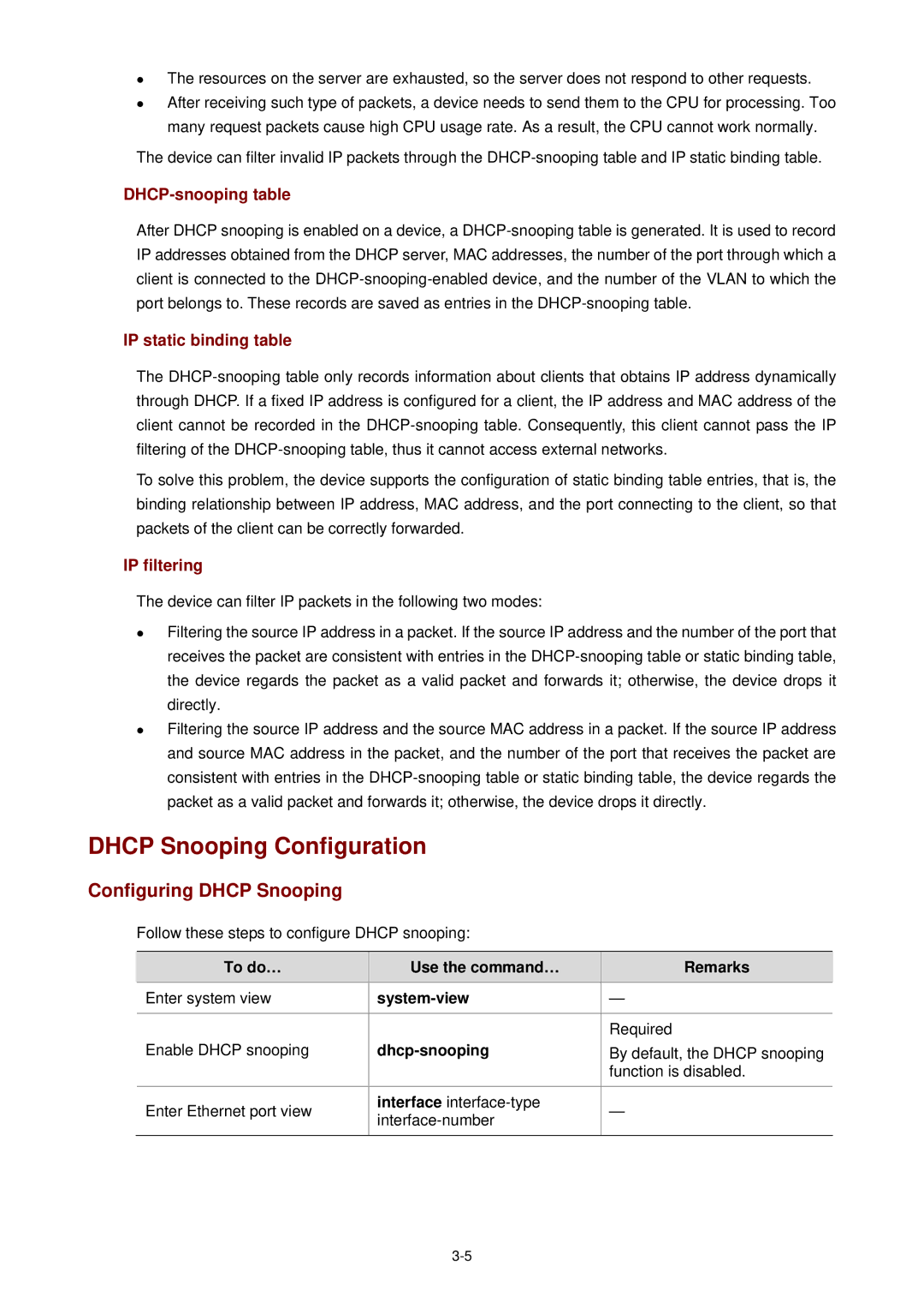 3Com WX3000 Dhcp Snooping Configuration, Configuring Dhcp Snooping, DHCP-snooping table, IP static binding table 