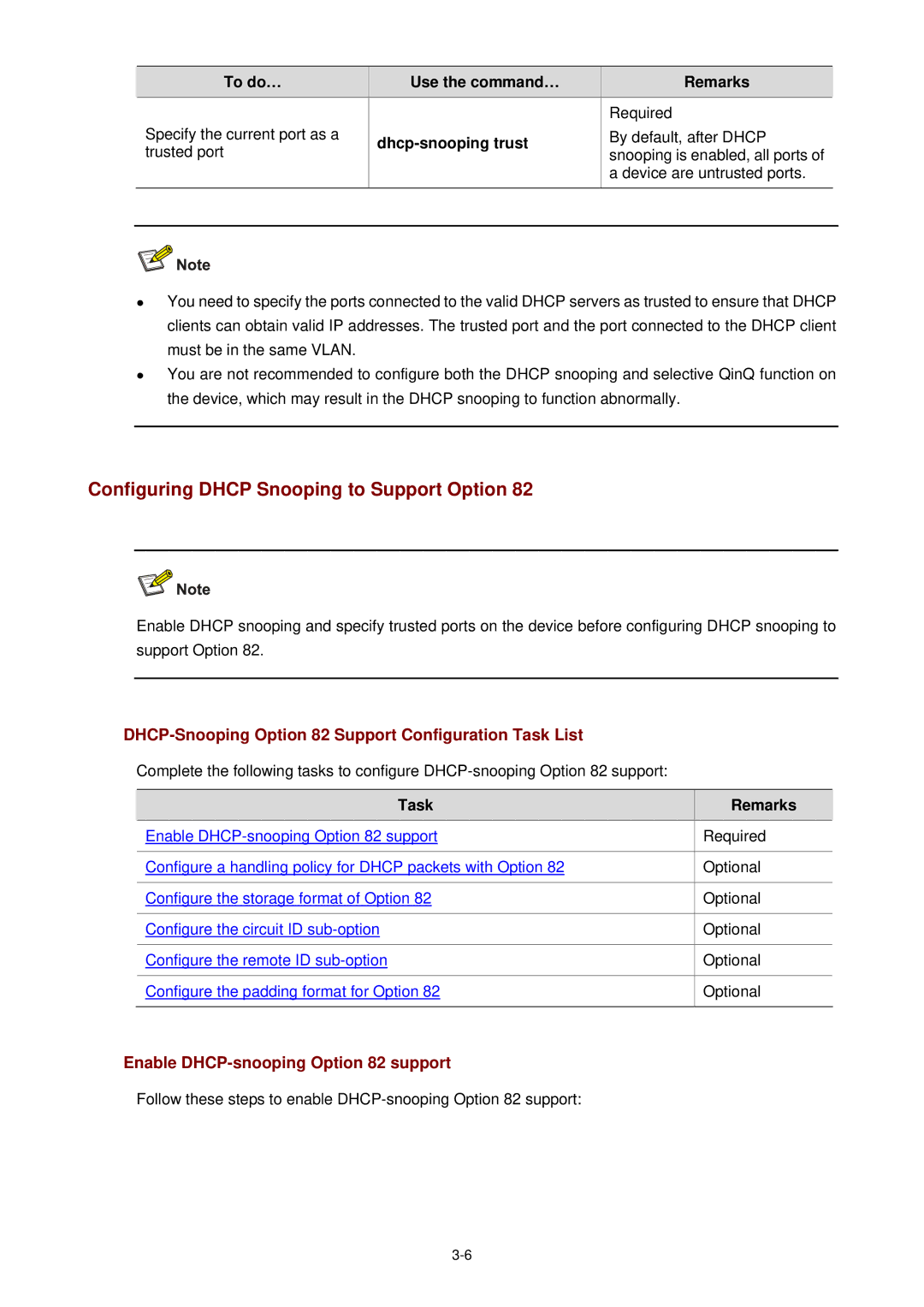 3Com WX3000 Configuring Dhcp Snooping to Support Option, DHCP-Snooping Option 82 Support Configuration Task List 