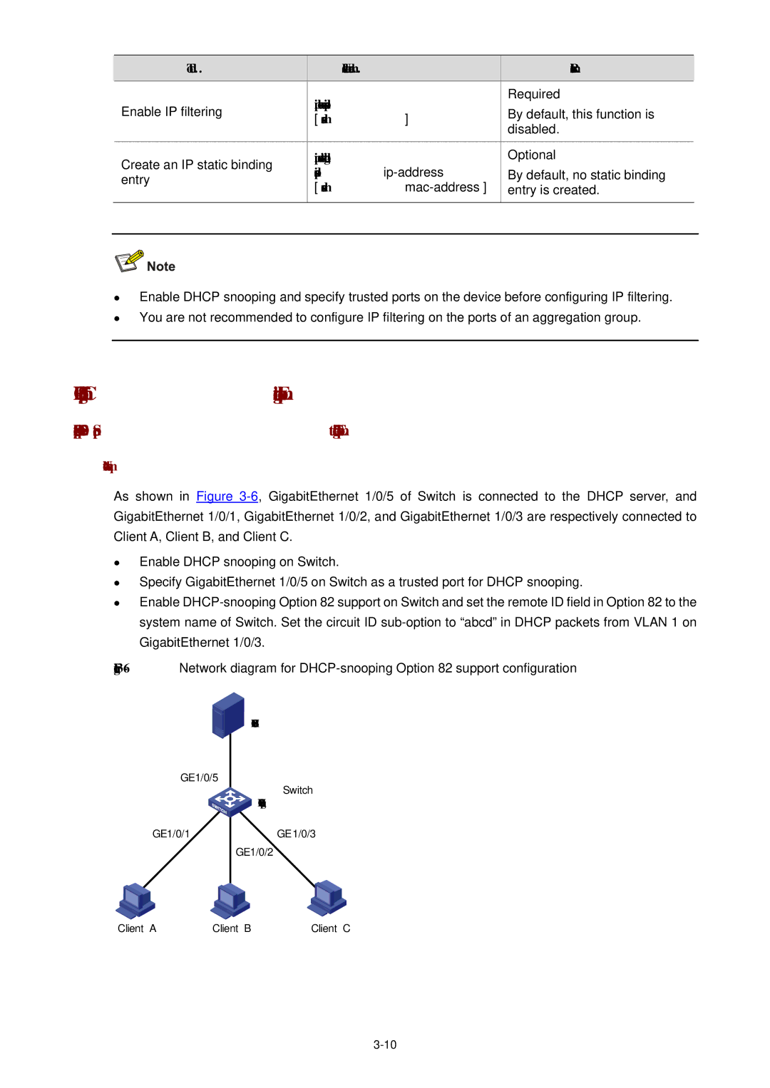 3Com WX3000 operation manual Dhcp Snooping Configuration Example, DHCP-Snooping Option 82 Support Configuration Example 