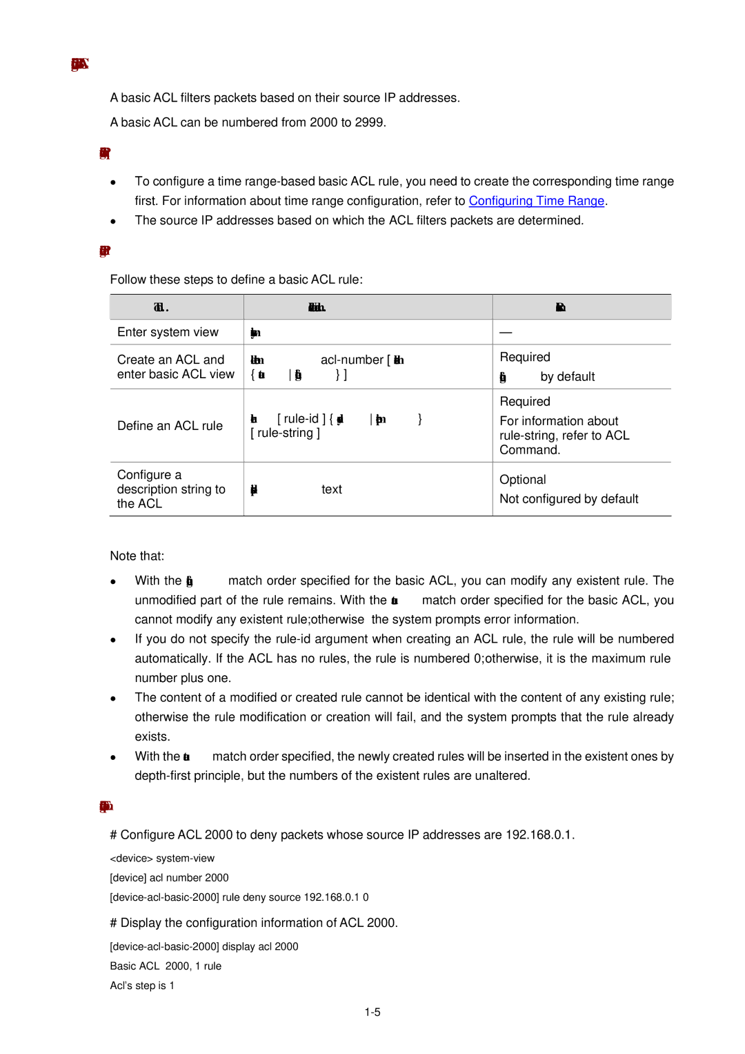 3Com WX3000 operation manual Configuring Basic ACL, Auto config, Rule-string Rule-string , refer to ACL Command 