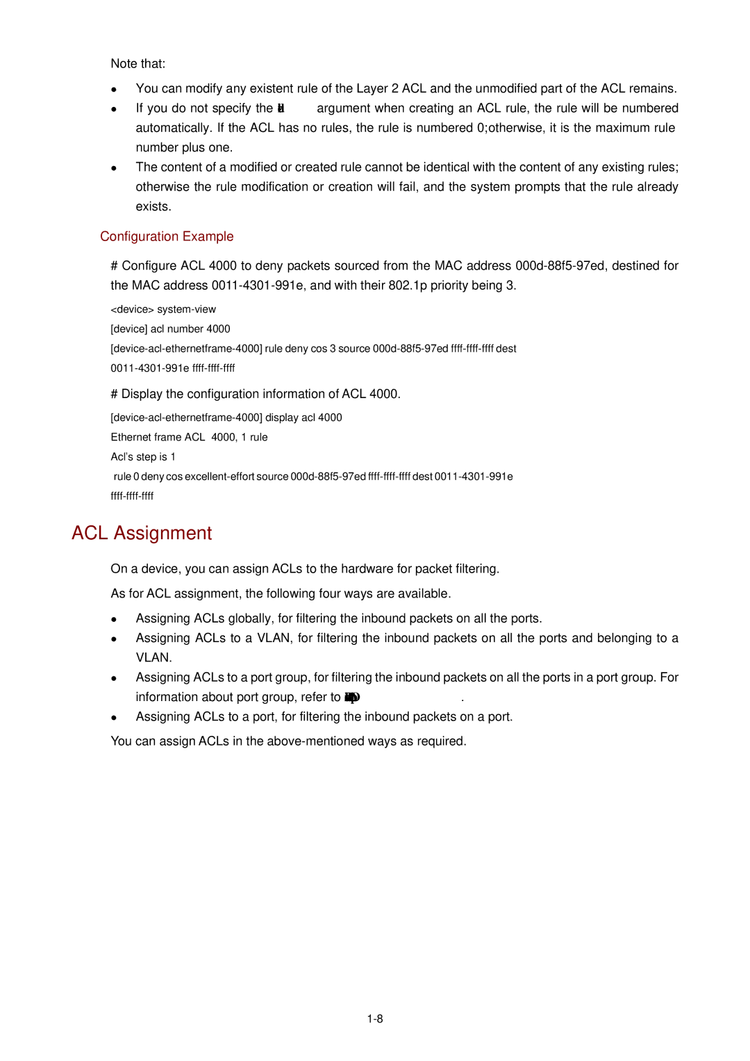 3Com WX3000 operation manual ACL Assignment 