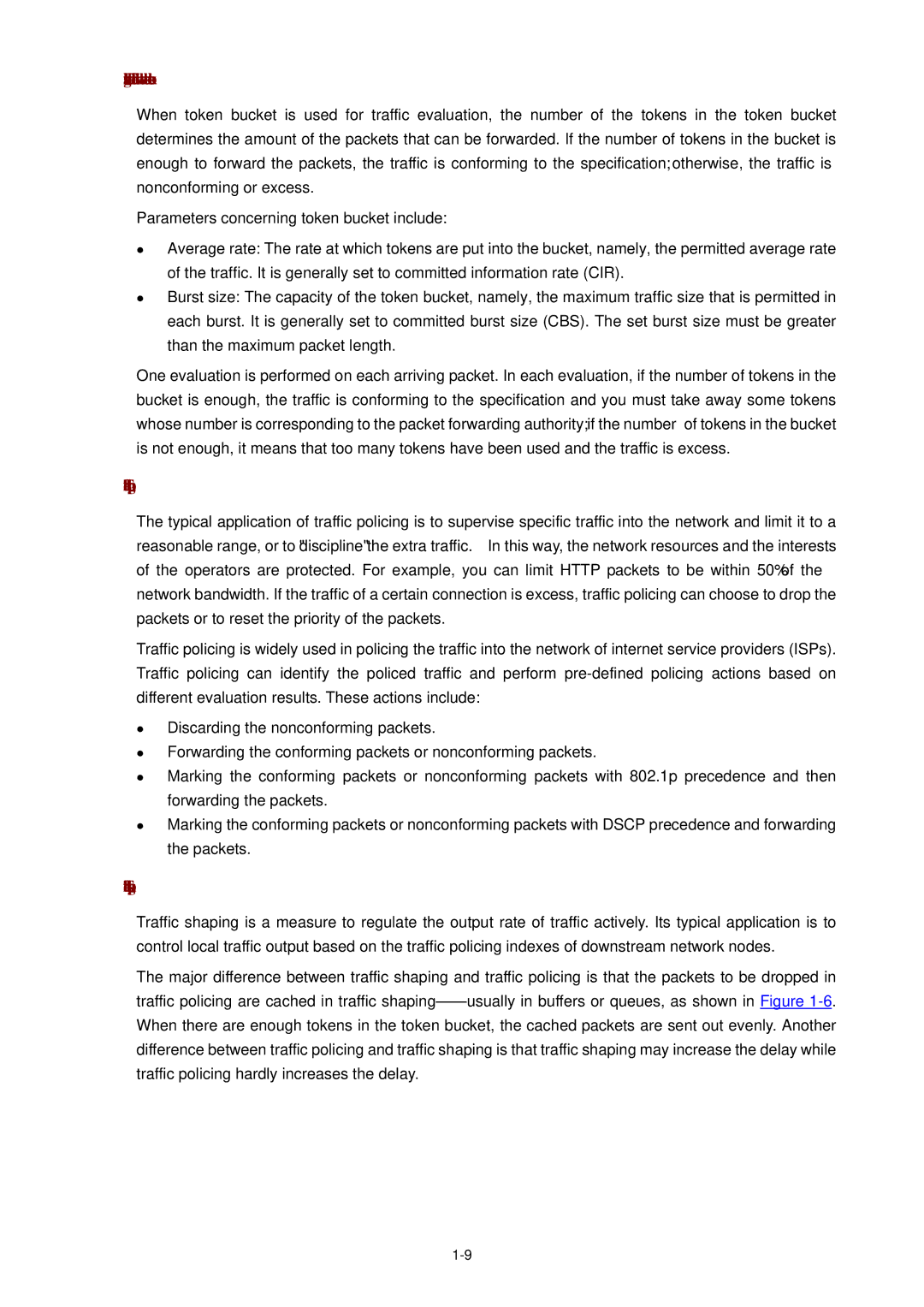 3Com WX3000 operation manual Evaluating the traffic with the token bucket, Traffic policing, Traffic shaping 