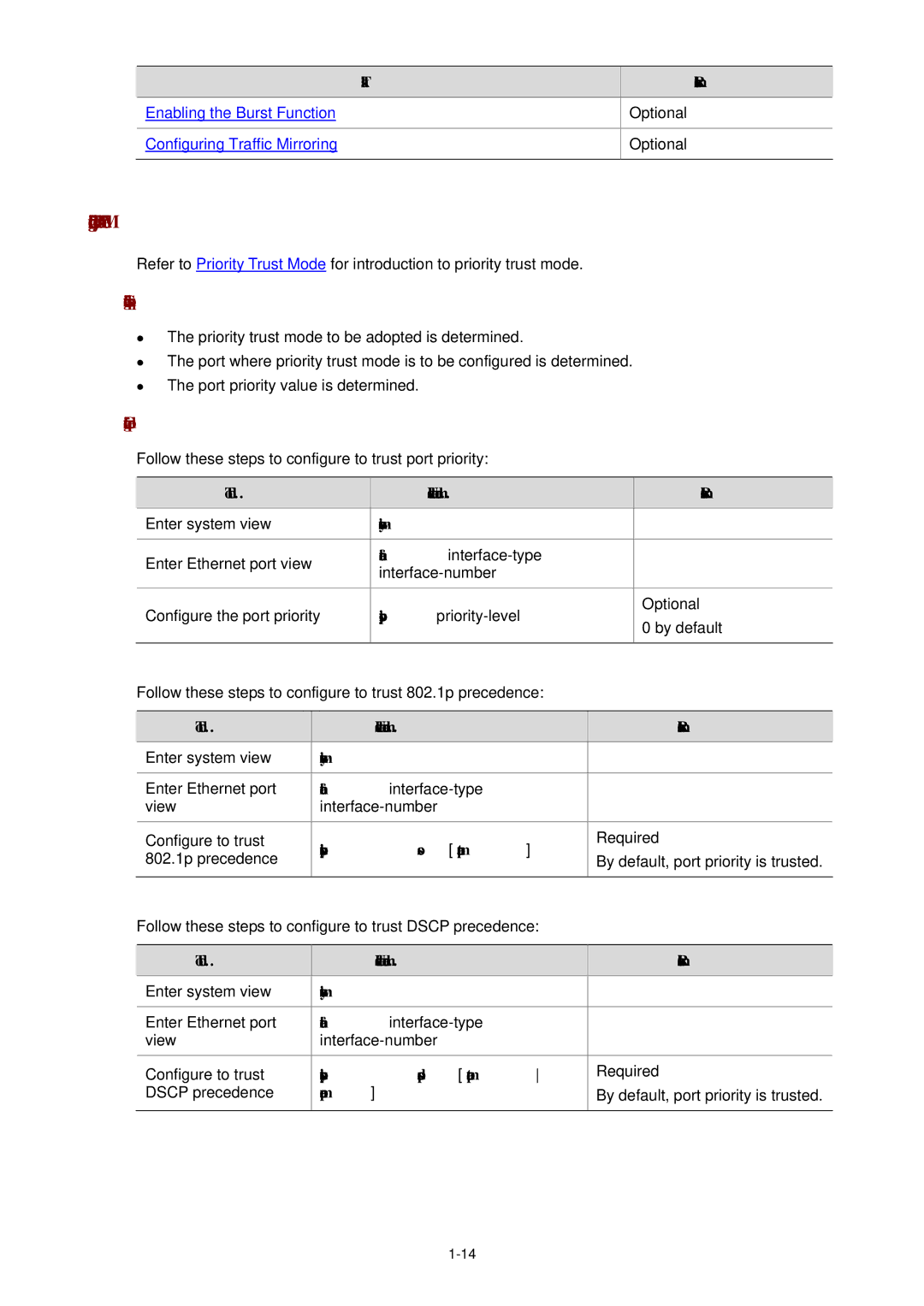 3Com WX3000 operation manual Configuring Priority Trust Mode, Priority priority-level, Priority-trust cos automap, Remap 