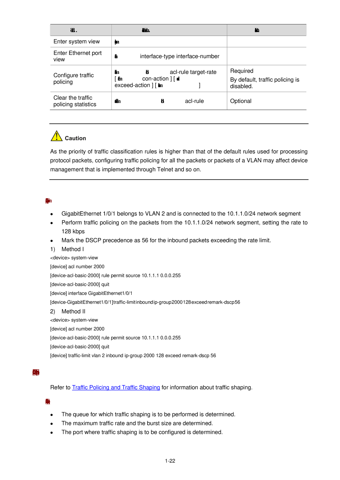 3Com WX3000 operation manual Configuring Traffic Shaping, View Configure traffic, By default, traffic policing is Policing 