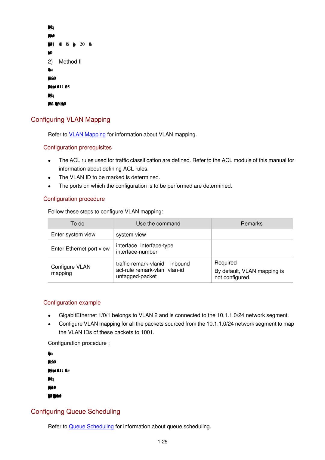 3Com WX3000 Configuring Vlan Mapping, Configuring Queue Scheduling, Traffic-remark-vlanid inbound, Untagged-packet 