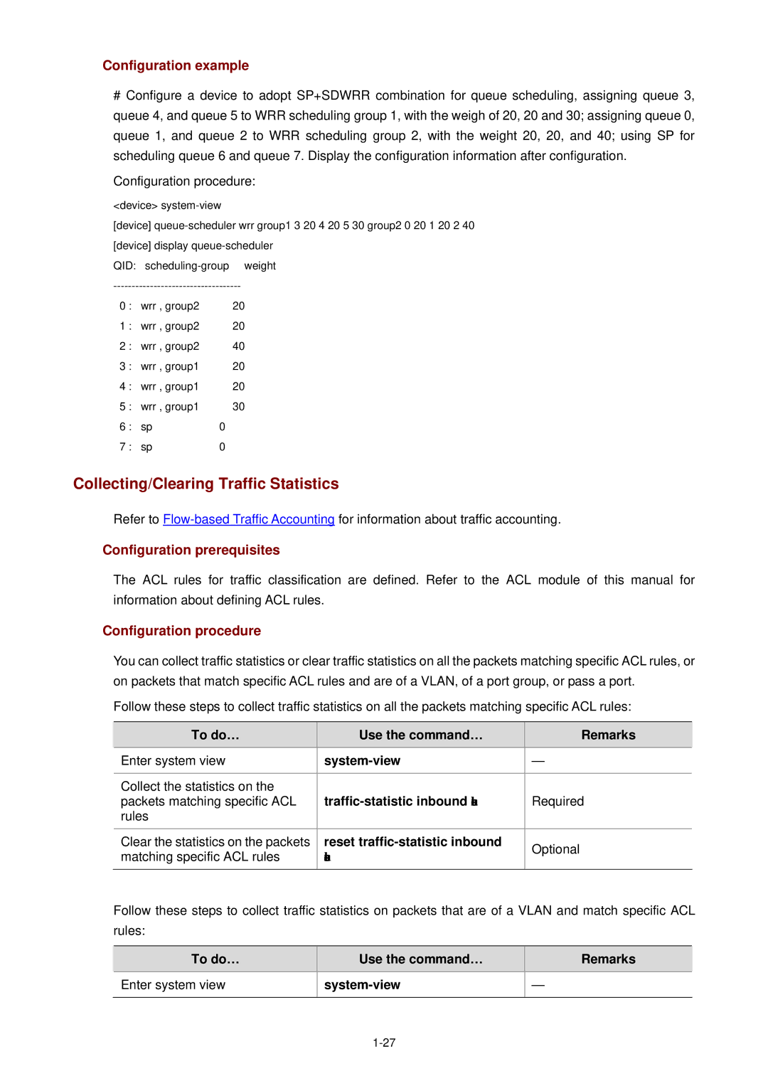 3Com WX3000 Collecting/Clearing Traffic Statistics, Collect the statistics on Packets matching specific ACL 