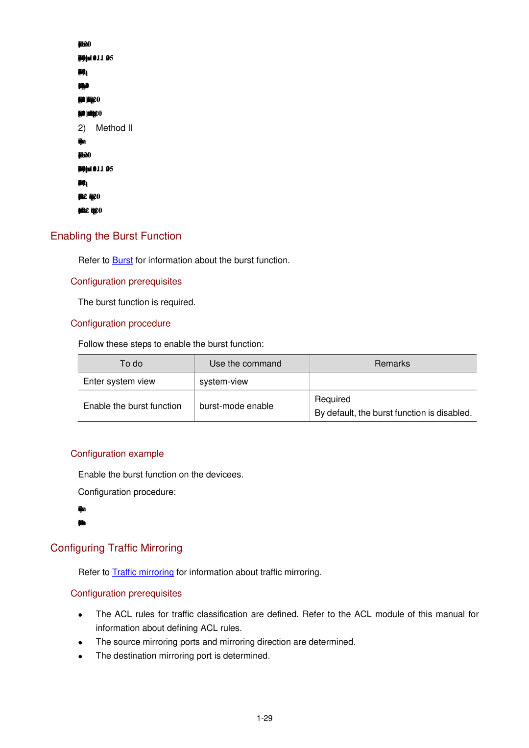 3Com WX3000 operation manual Enabling the Burst Function, Configuring Traffic Mirroring, Burst function is required 