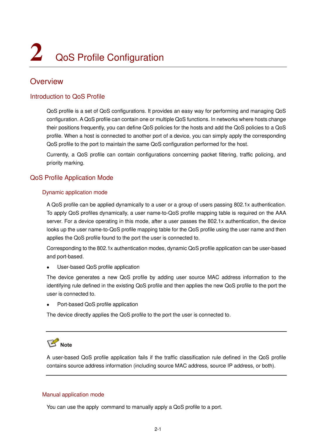 3Com WX3000 QoS Profile Configuration, Introduction to QoS Profile, QoS Profile Application Mode, Dynamic application mode 