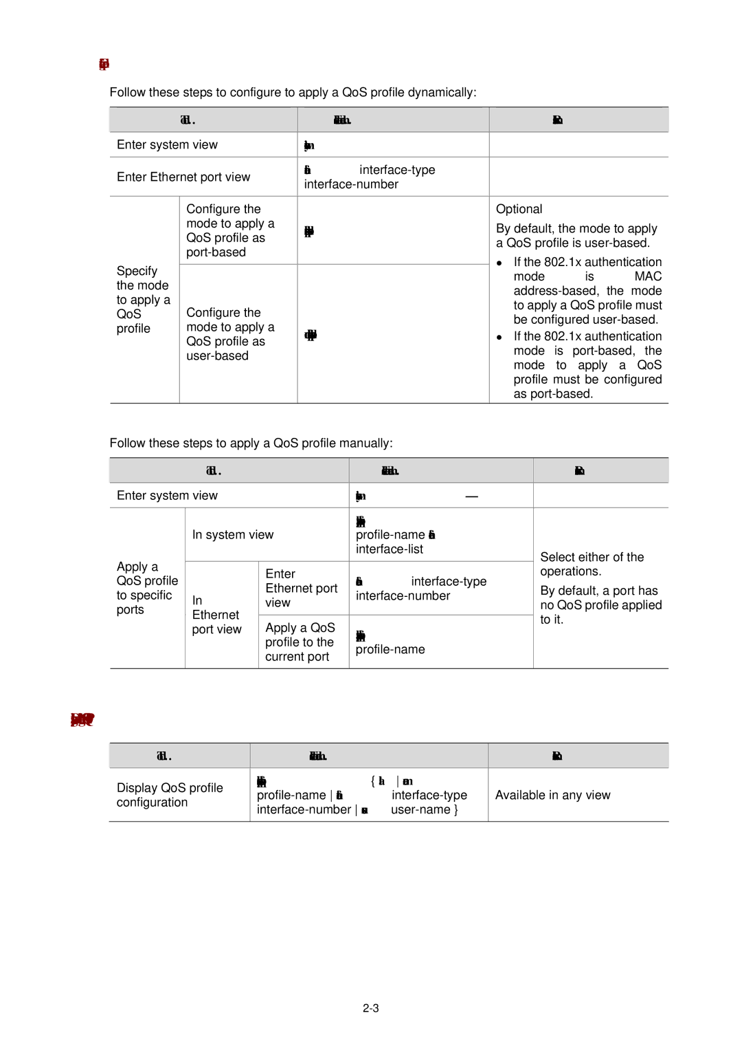 3Com WX3000 operation manual Displaying and Maintaining QoS Profile, Qos-profile port-based, Undo qos-profile port-based 