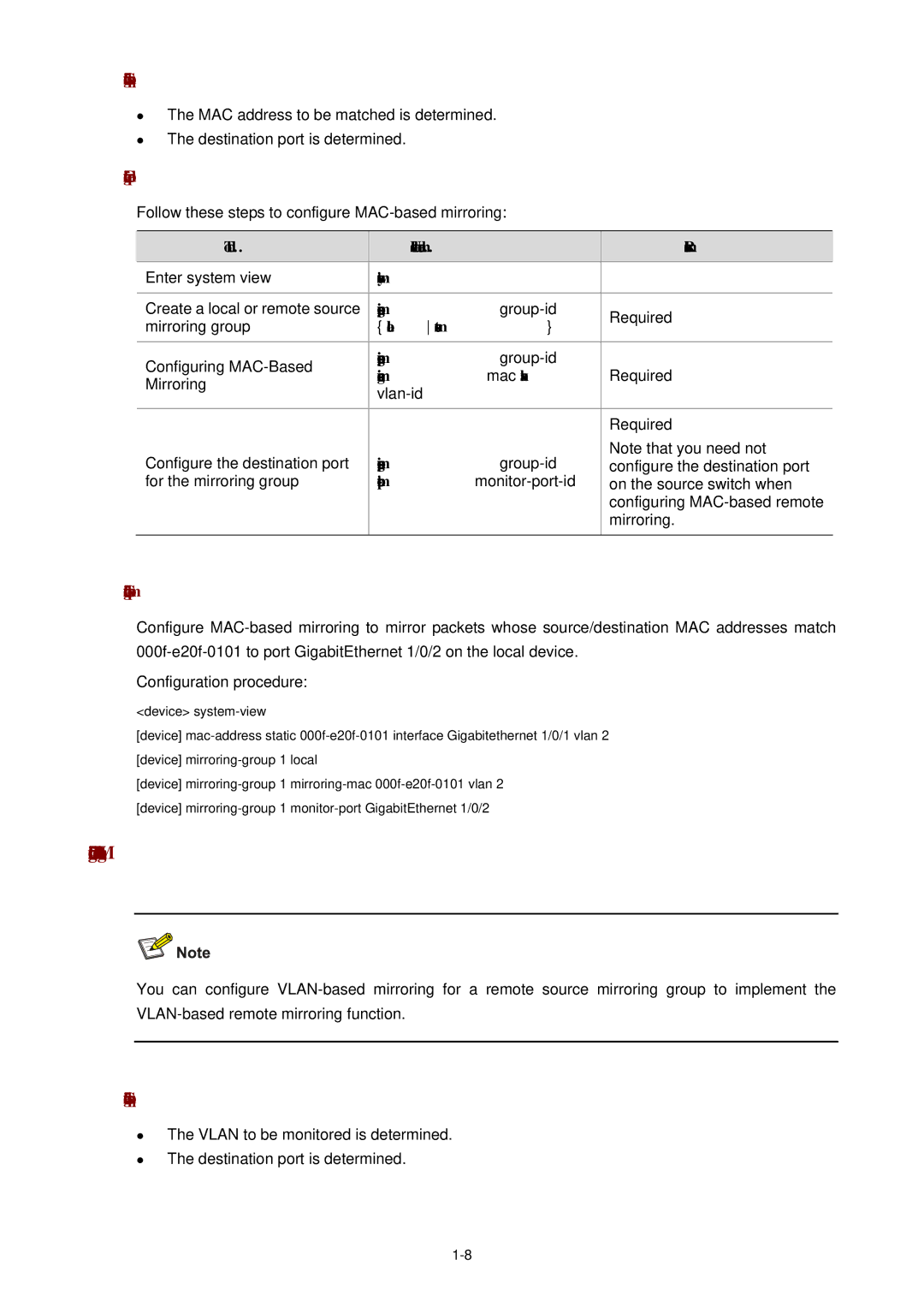 3Com WX3000 Configuring VLAN-Based Mirroring, Local remote-source, Mirroring-group group-id Mirroring-mac mac vlan 