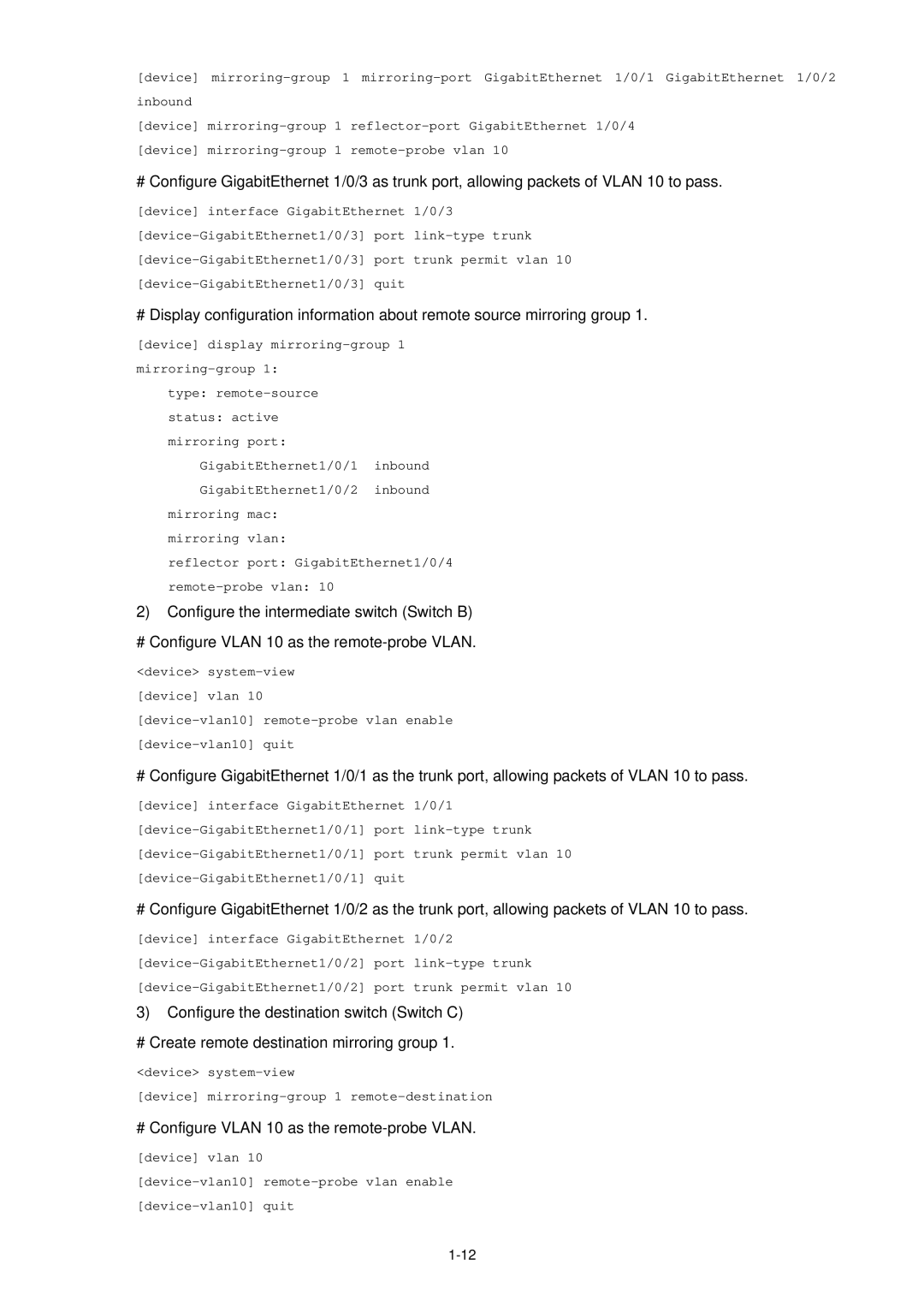 3Com WX3000 operation manual # Configure Vlan 10 as the remote-probe Vlan 