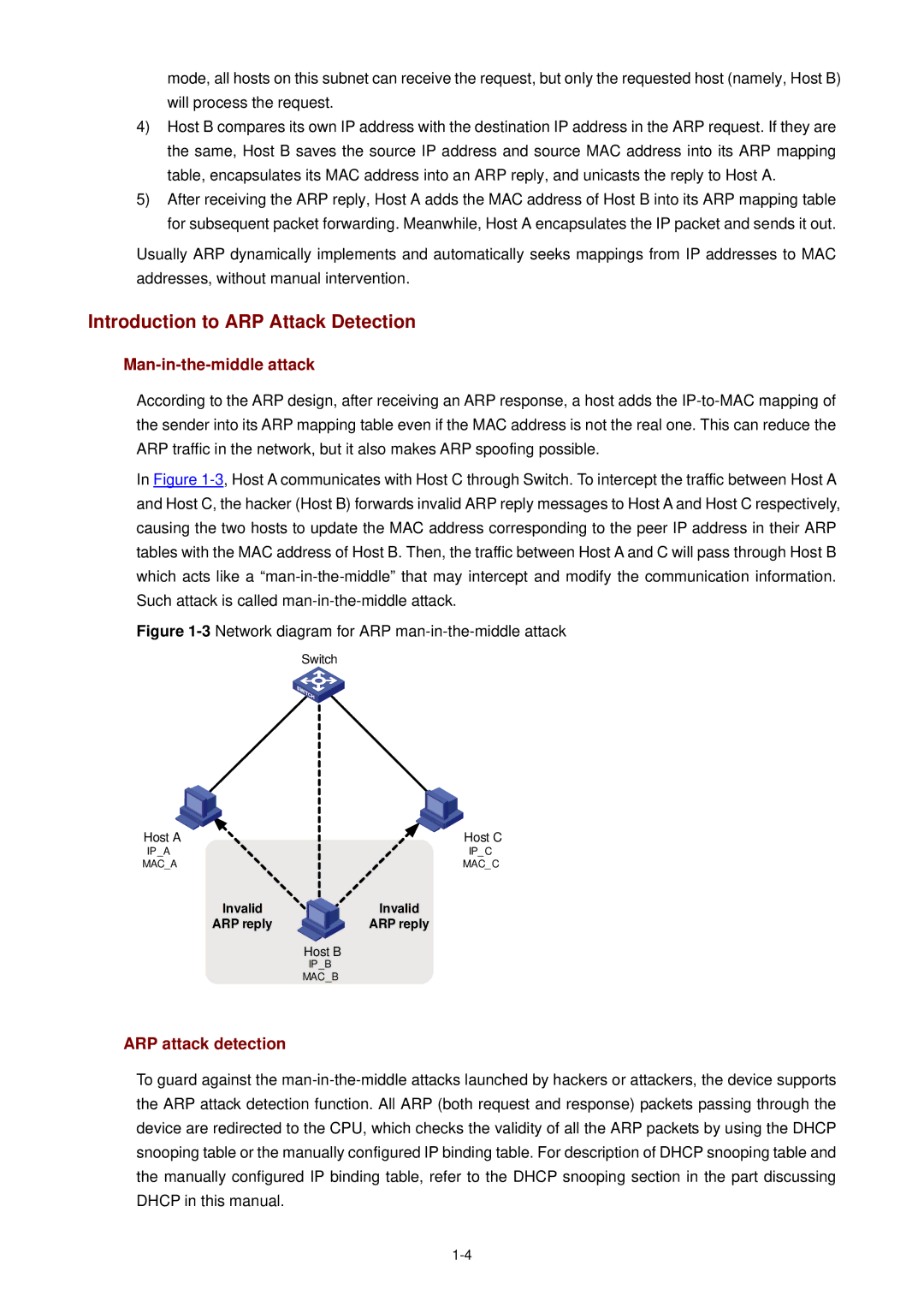 3Com WX3000 operation manual Introduction to ARP Attack Detection, Man-in-the-middle attack, ARP attack detection 