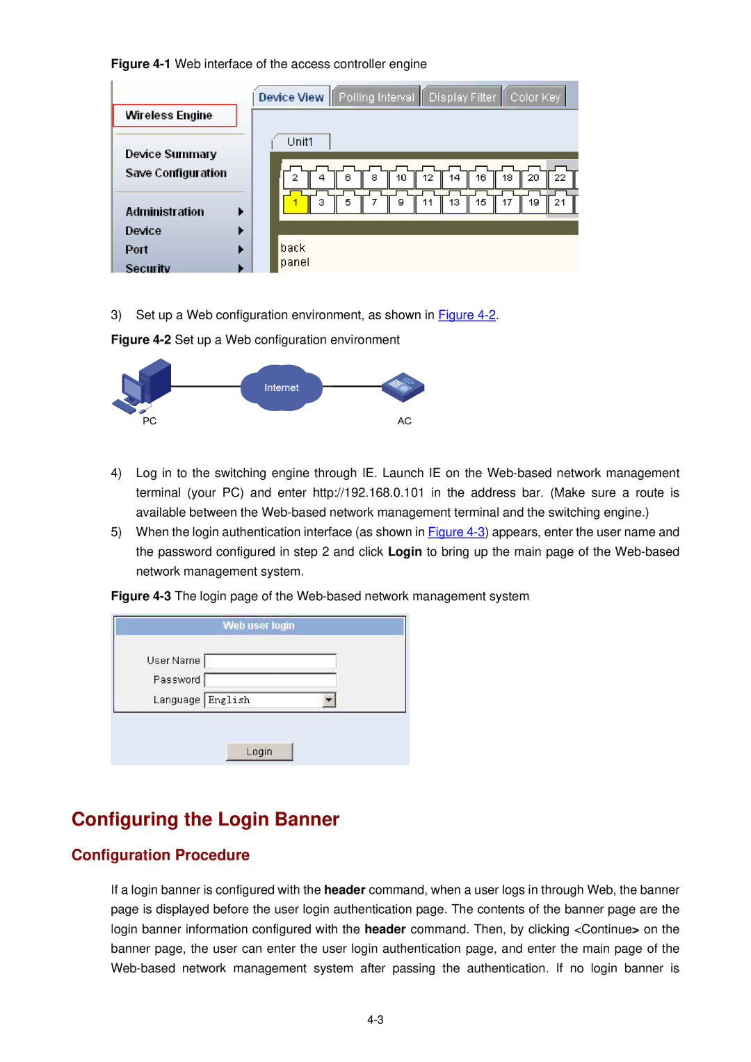 3Com WX3000 operation manual Configuring the Login Banner, 3The login page of the Web-based network management system 