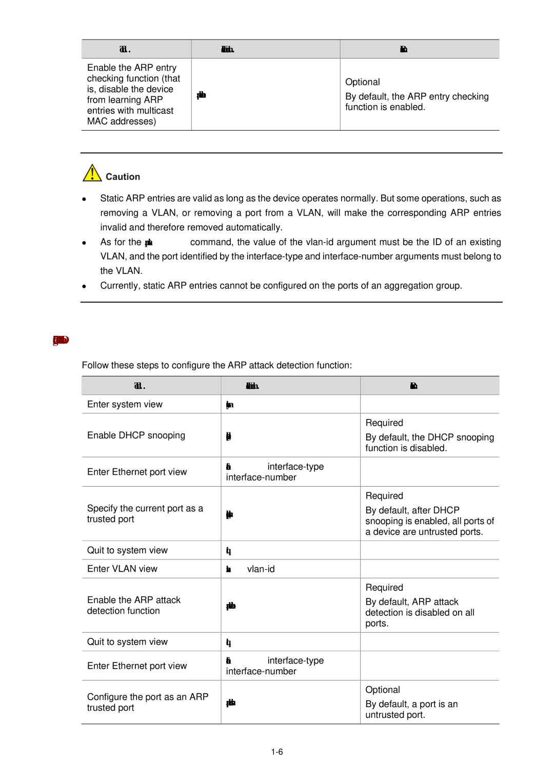 3Com WX3000 operation manual Configuring ARP Attack Detection, Arp check enable, Arp detection enable, Arp detection trust 