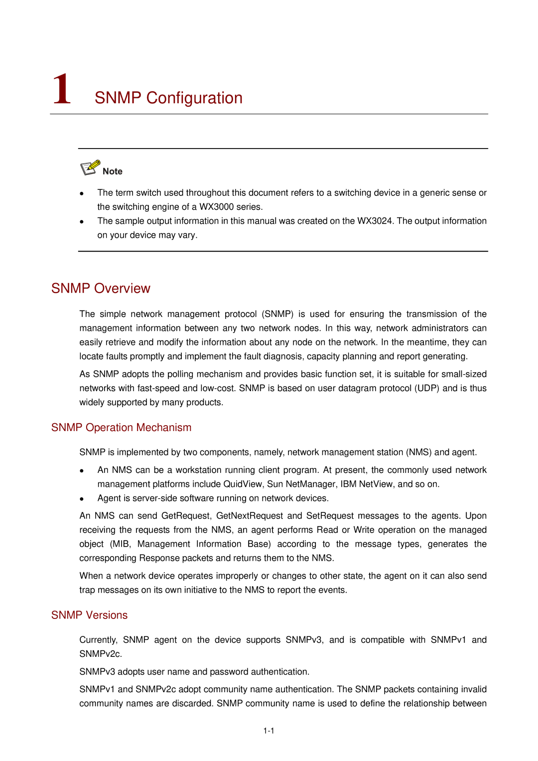 3Com WX3000 operation manual Snmp Configuration, Snmp Overview, Snmp Operation Mechanism, Snmp Versions 