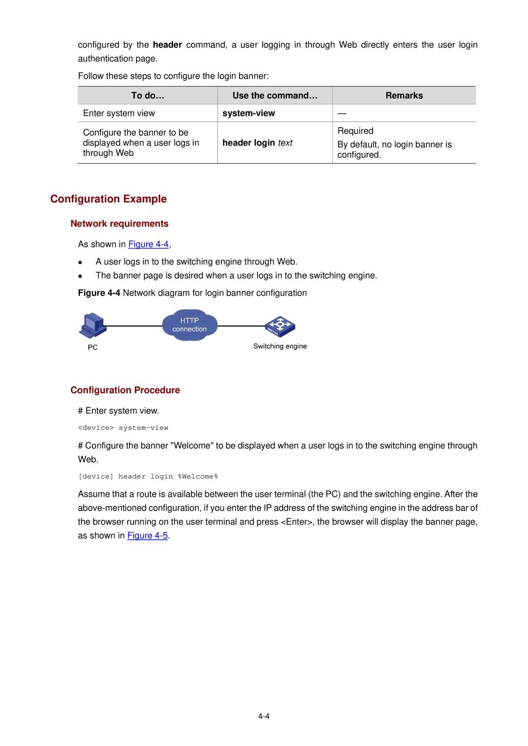 3Com WX3000 operation manual Header login text, By default, no login banner is, Through Web Configured 