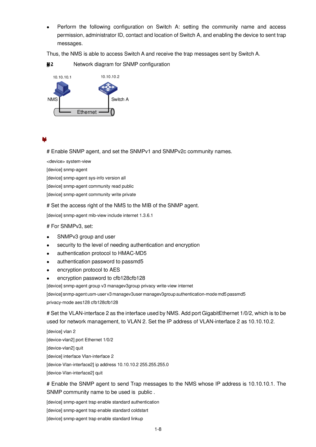 3Com WX3000 operation manual Network procedure, 2Network diagram for Snmp configuration 