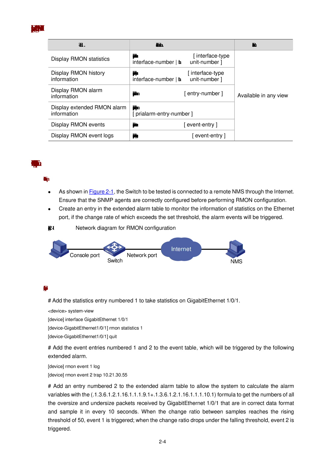 3Com WX3000 operation manual Displaying and Maintaining Rmon, Rmon Configuration Examples, Configuration procedures 