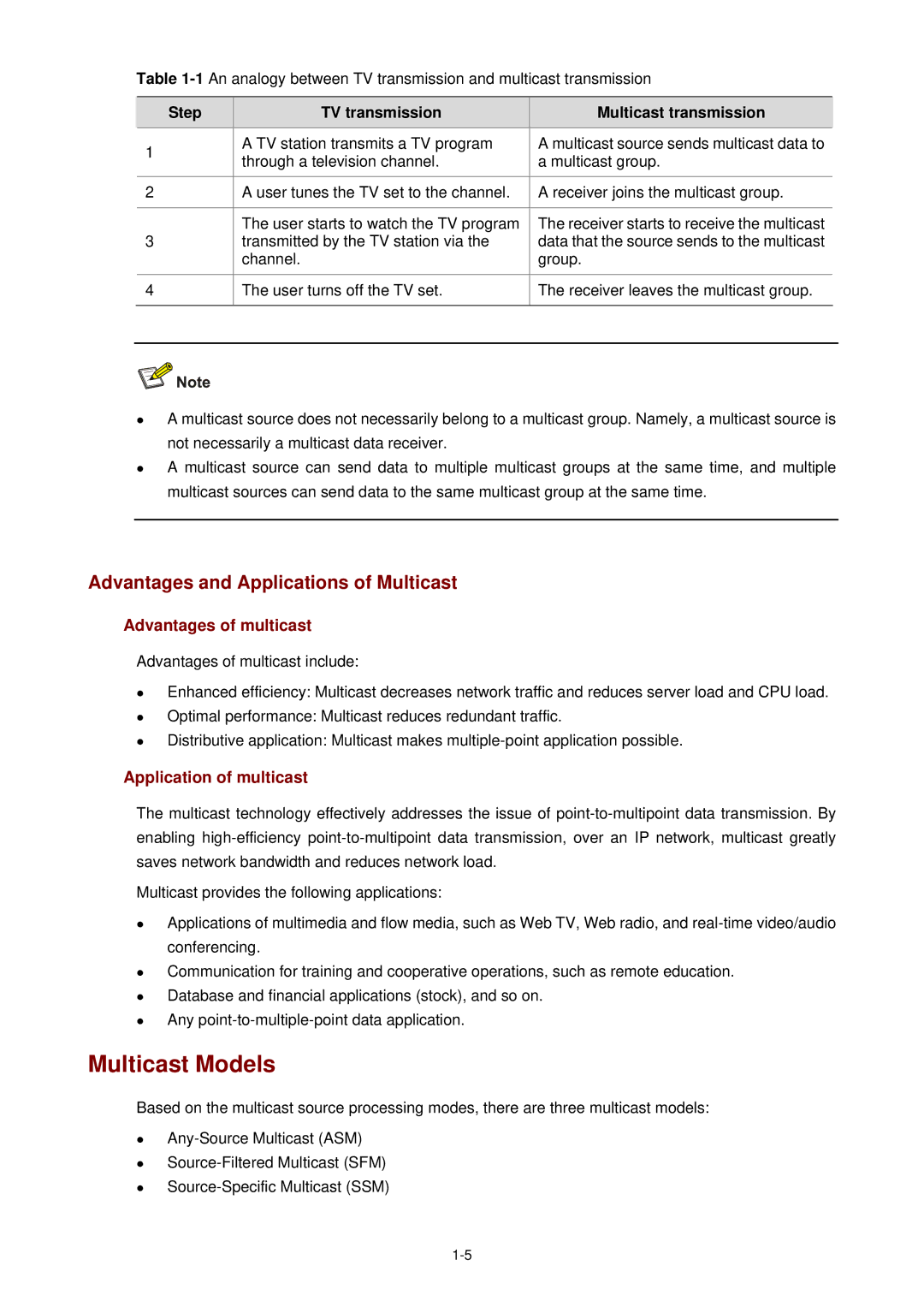 3Com WX3000 Multicast Models, Advantages and Applications of Multicast, Advantages of multicast, Application of multicast 