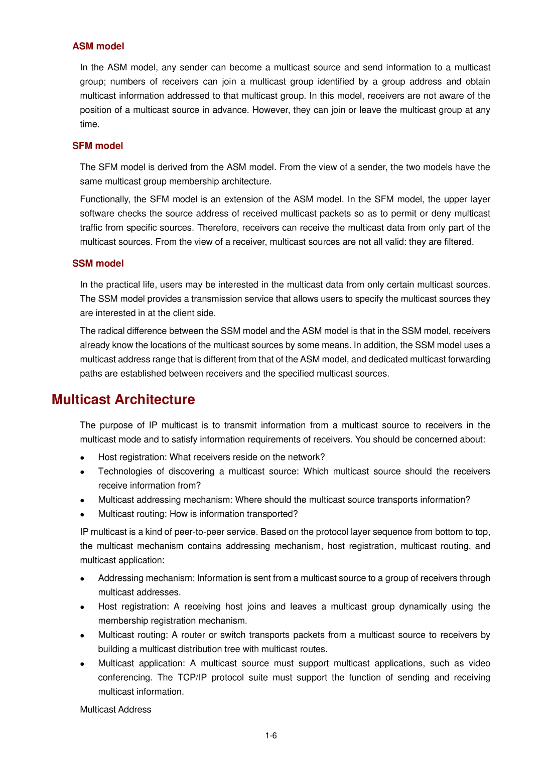 3Com WX3000 operation manual Multicast Architecture, ASM model, SFM model, SSM model 