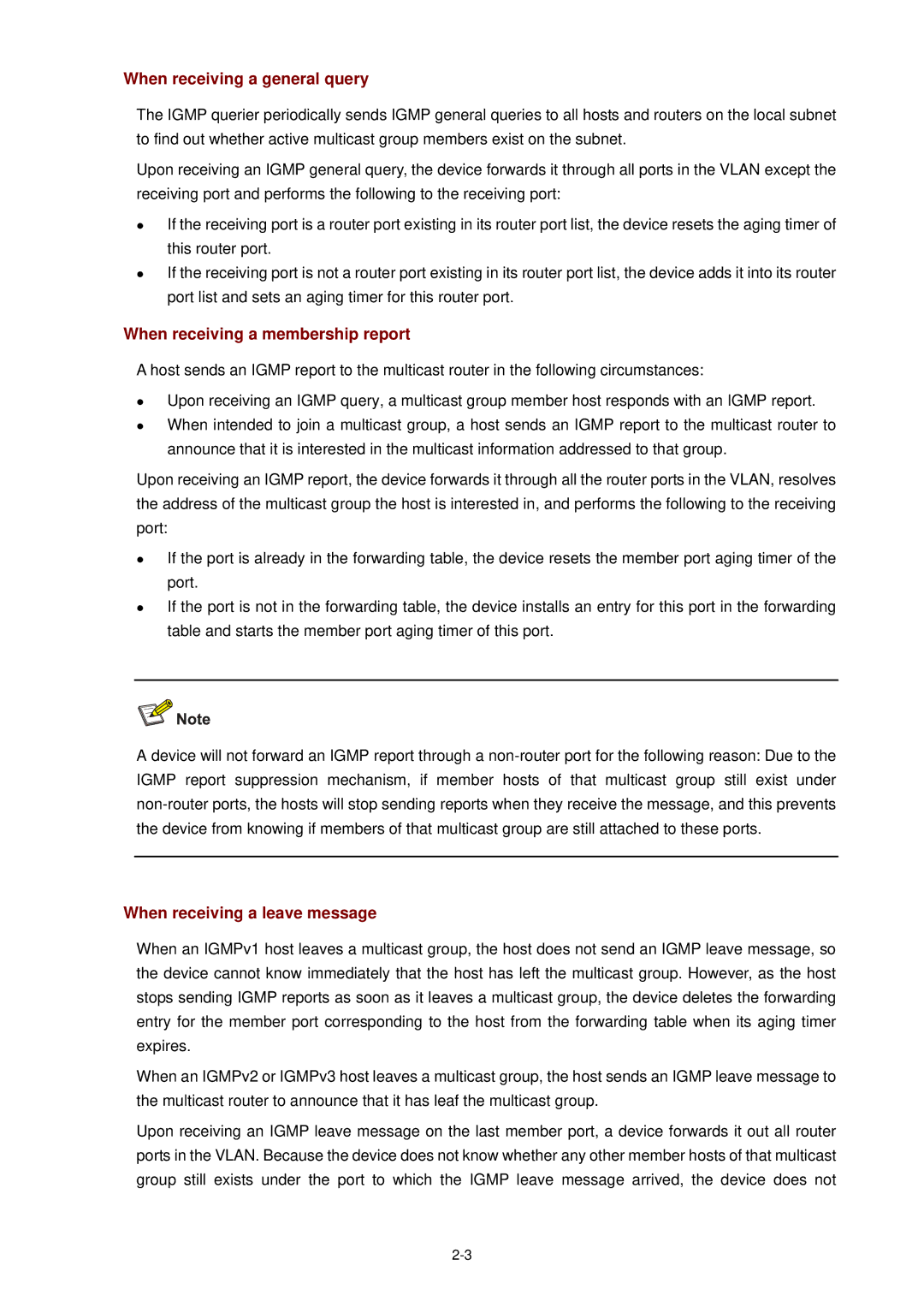 3Com WX3000 When receiving a general query, When receiving a membership report, When receiving a leave message 