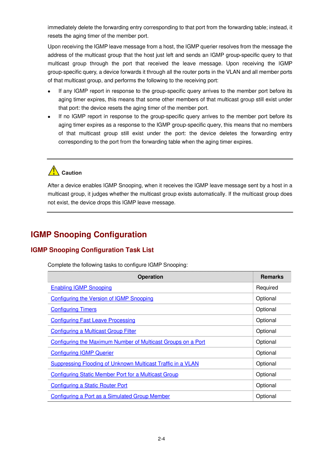 3Com WX3000 Igmp Snooping Configuration Task List, Complete the following tasks to configure Igmp Snooping 