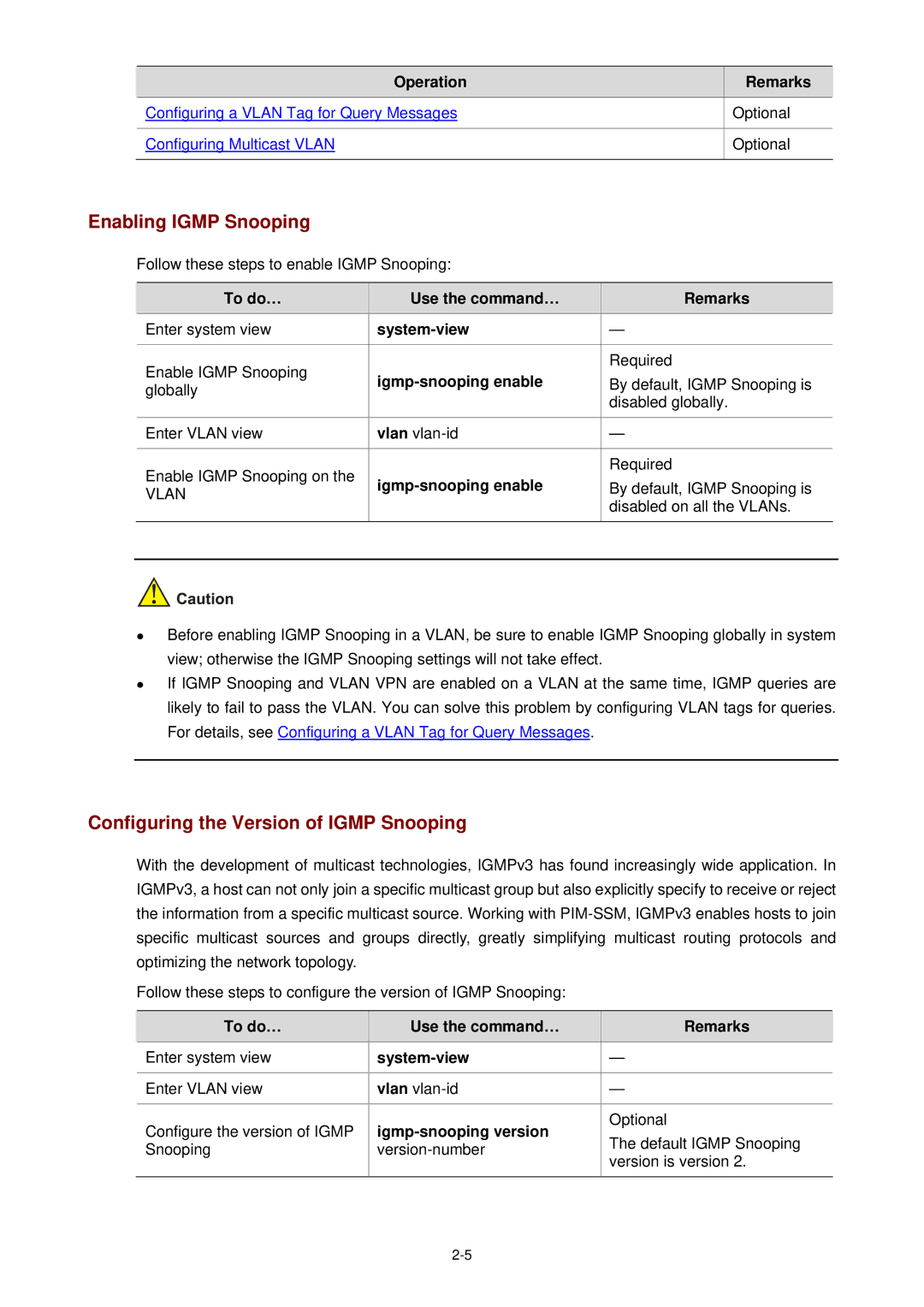 3Com WX3000 Enabling Igmp Snooping, Configuring the Version of Igmp Snooping, Igmp-snooping enable, Igmp-snooping version 