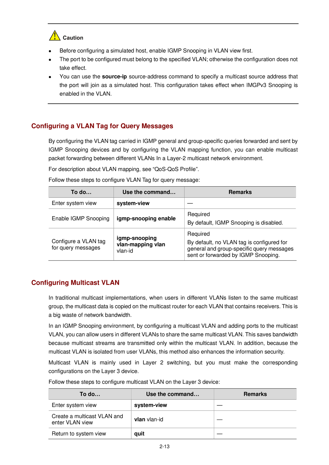 3Com WX3000 operation manual Configuring a Vlan Tag for Query Messages, Configuring Multicast Vlan, Vlan-mapping vlan 