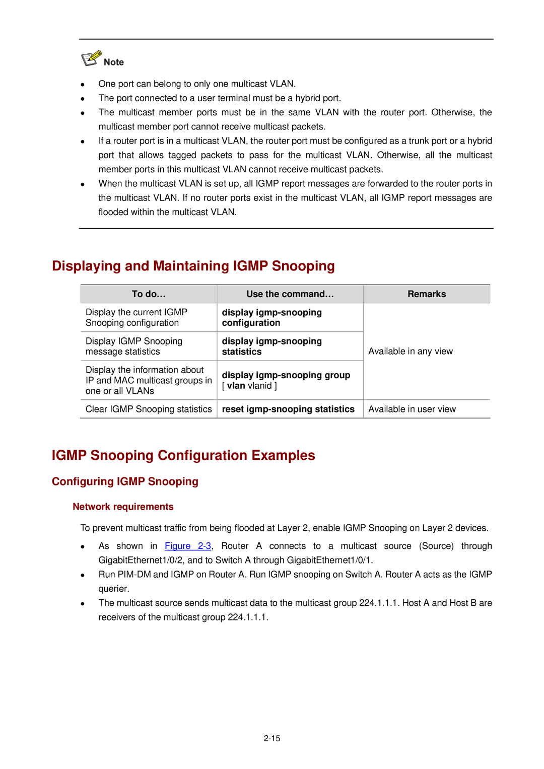 3Com WX3000 Displaying and Maintaining Igmp Snooping, Igmp Snooping Configuration Examples, Configuring Igmp Snooping 