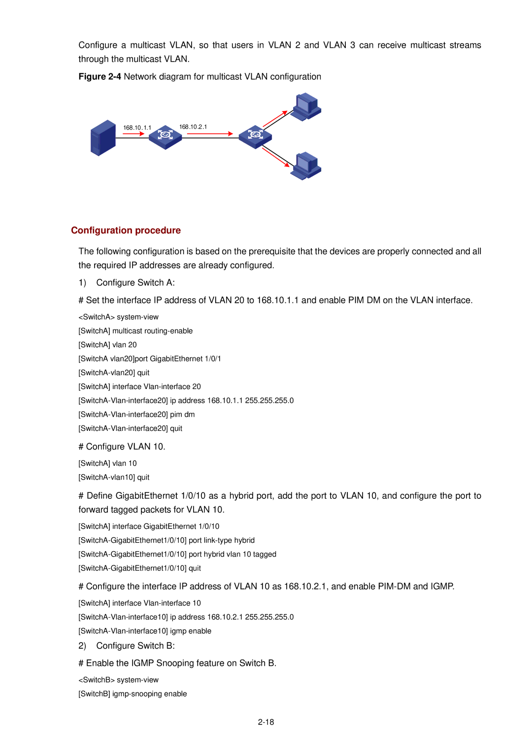 3Com WX3000 operation manual 4Network diagram for multicast Vlan configuration, # Configure Vlan 