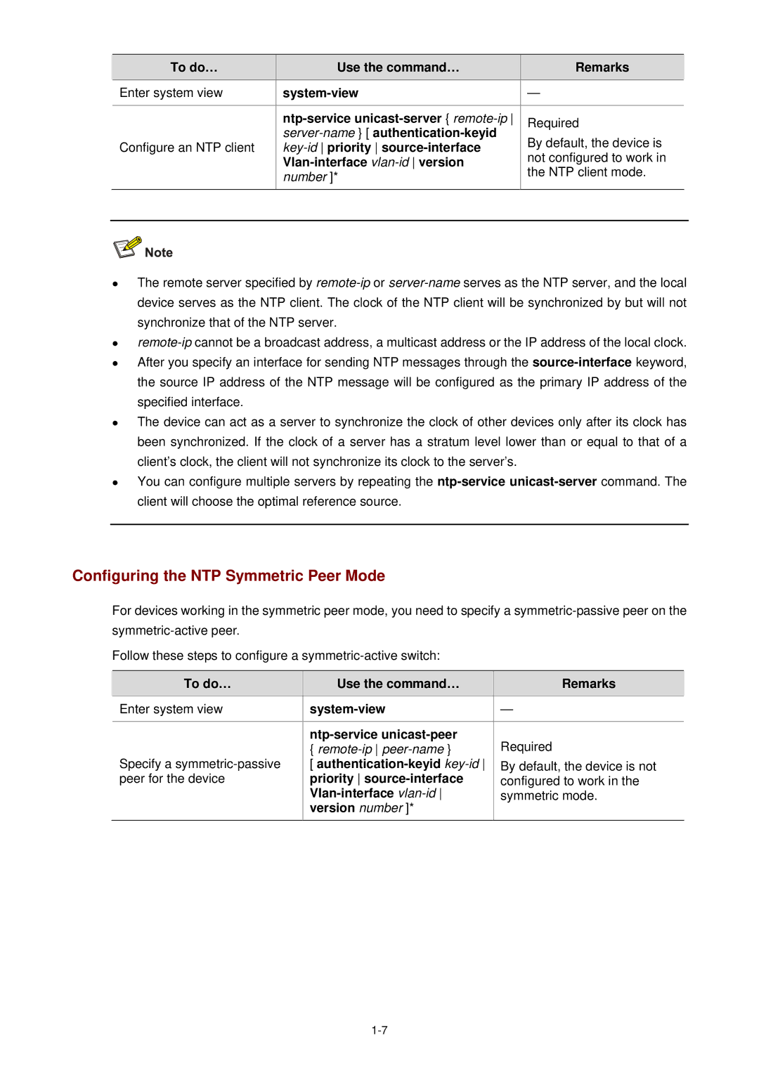 3Com WX3000 operation manual Configuring the NTP Symmetric Peer Mode 