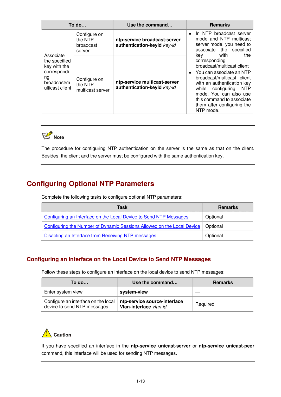 3Com WX3000 Configuring Optional NTP Parameters, Configure on NTP Broadcast Server, Mode and NTP multicast Broadcast 