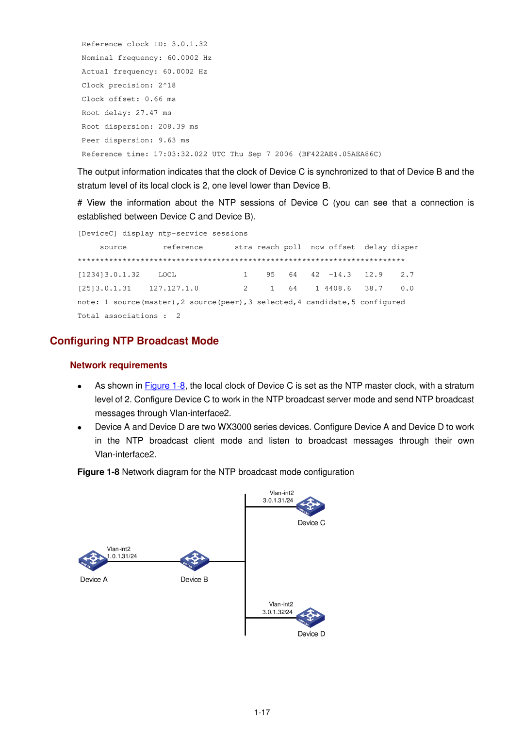 3Com WX3000 operation manual 8Network diagram for the NTP broadcast mode configuration 