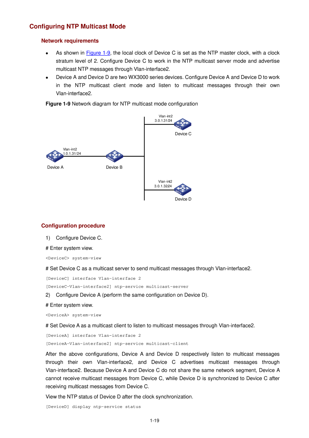 3Com WX3000 operation manual 9Network diagram for NTP multicast mode configuration 