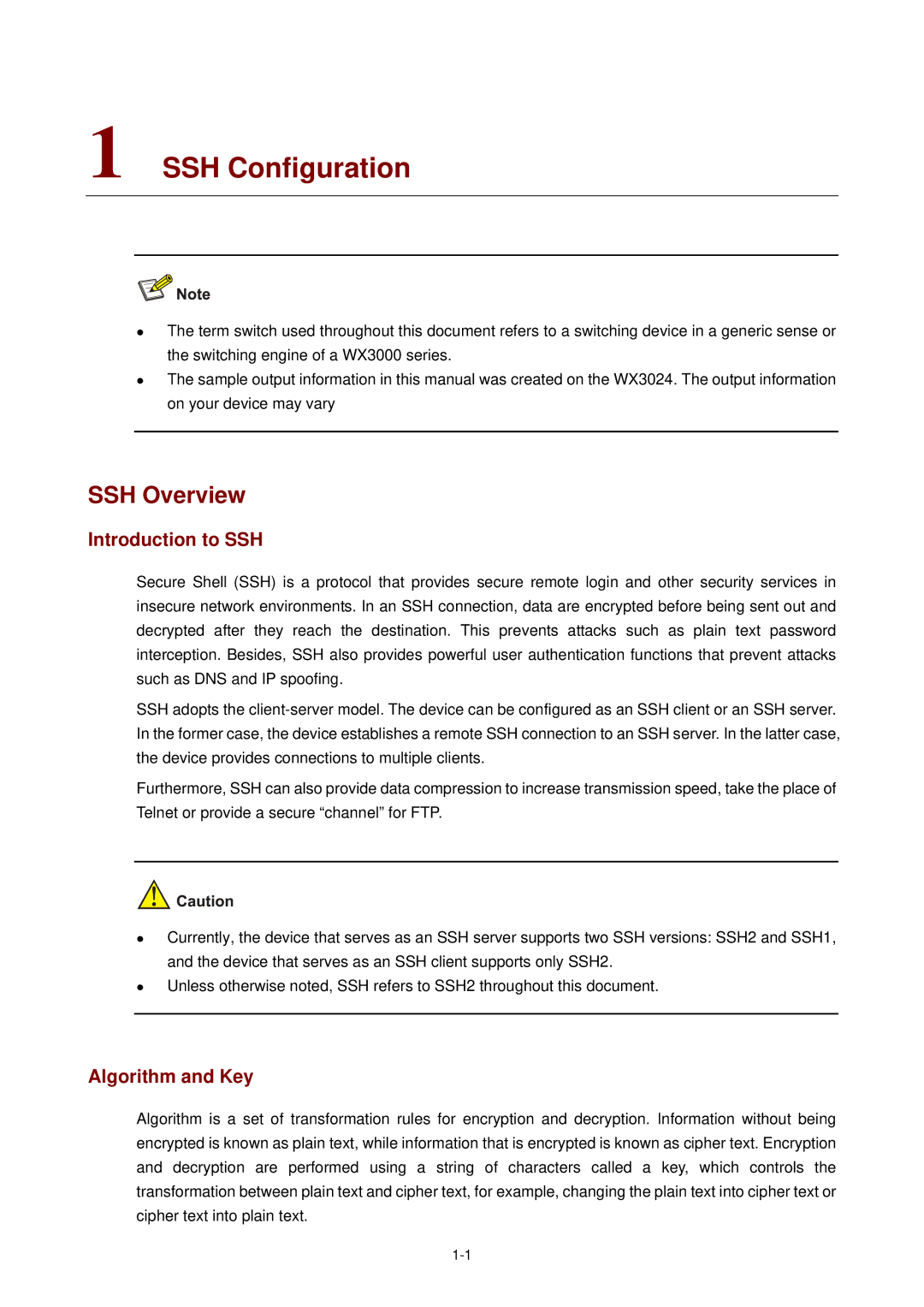 3Com WX3000 operation manual SSH Configuration, SSH Overview, Introduction to SSH, Algorithm and Key 