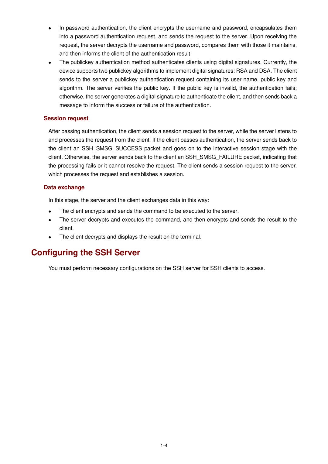 3Com WX3000 operation manual Configuring the SSH Server, Session request, Data exchange 