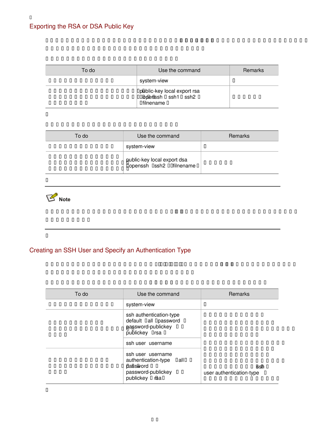 3Com WX3000 operation manual Exporting the RSA or DSA Public Key, Creating an SSH User and Specify an Authentication Type 