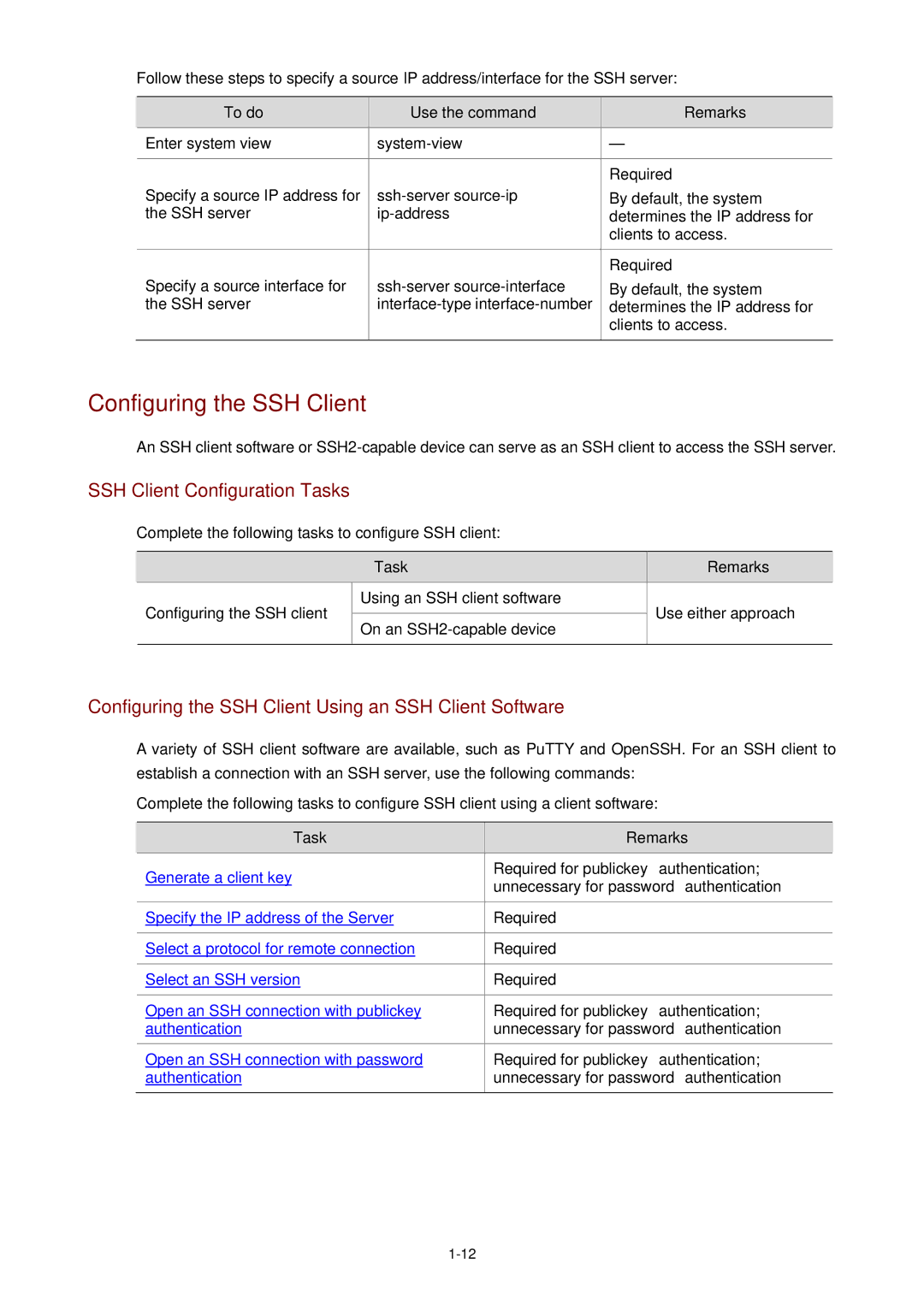 3Com WX3000 operation manual Configuring the SSH Client, SSH Client Configuration Tasks 