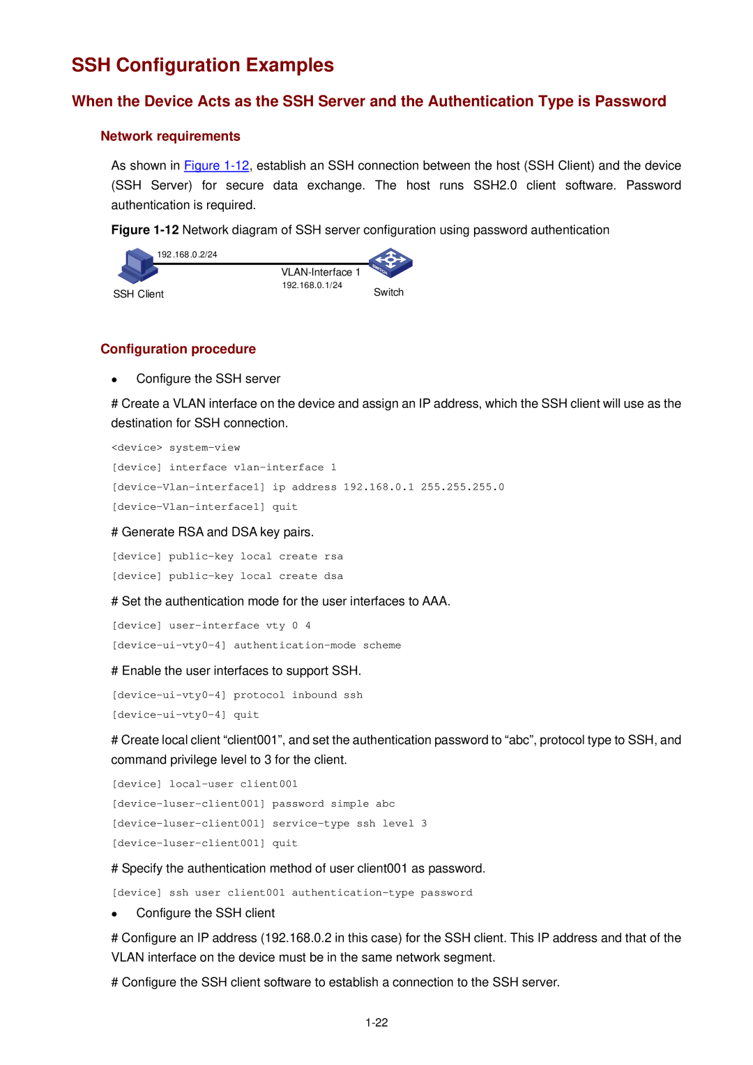 3Com WX3000 SSH Configuration Examples, # Generate RSA and DSA key pairs, # Enable the user interfaces to support SSH 