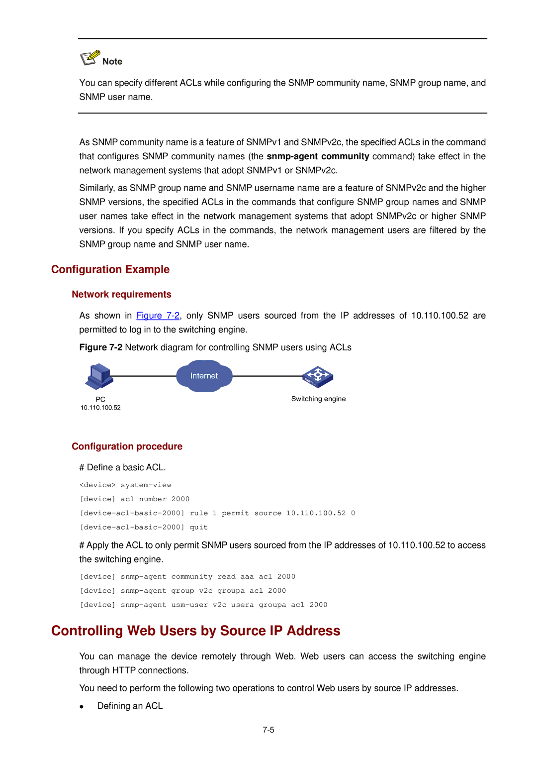 3Com WX3000 Controlling Web Users by Source IP Address, 2Network diagram for controlling Snmp users using ACLs 