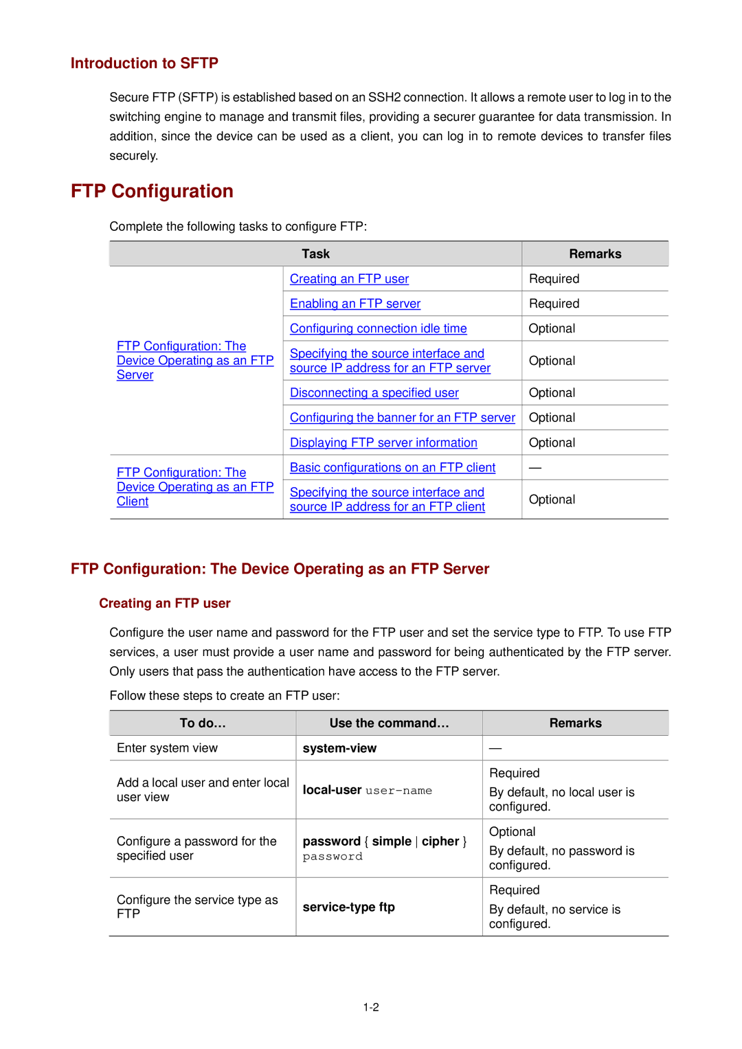 3Com WX3000 Introduction to Sftp, FTP Configuration The Device Operating as an FTP Server, Creating an FTP user 