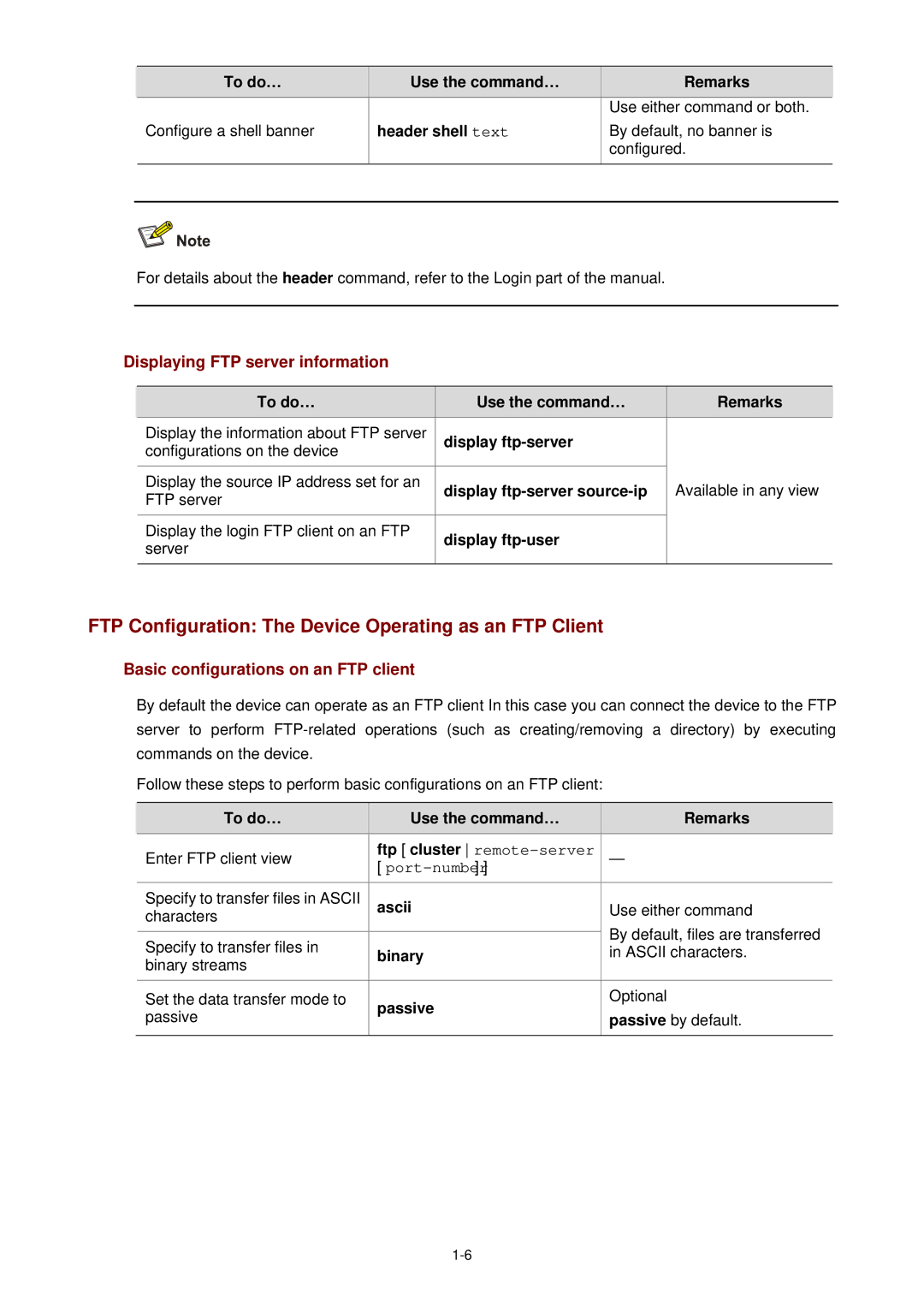 3Com WX3000 operation manual FTP Configuration The Device Operating as an FTP Client, Displaying FTP server information 