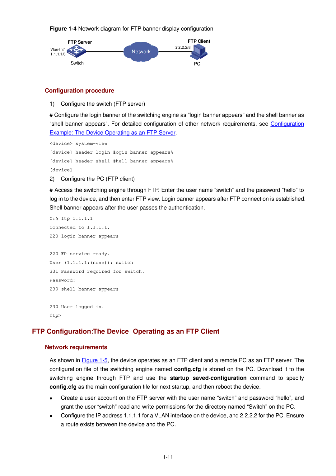 3Com WX3000 operation manual 4Network diagram for FTP banner display configuration 