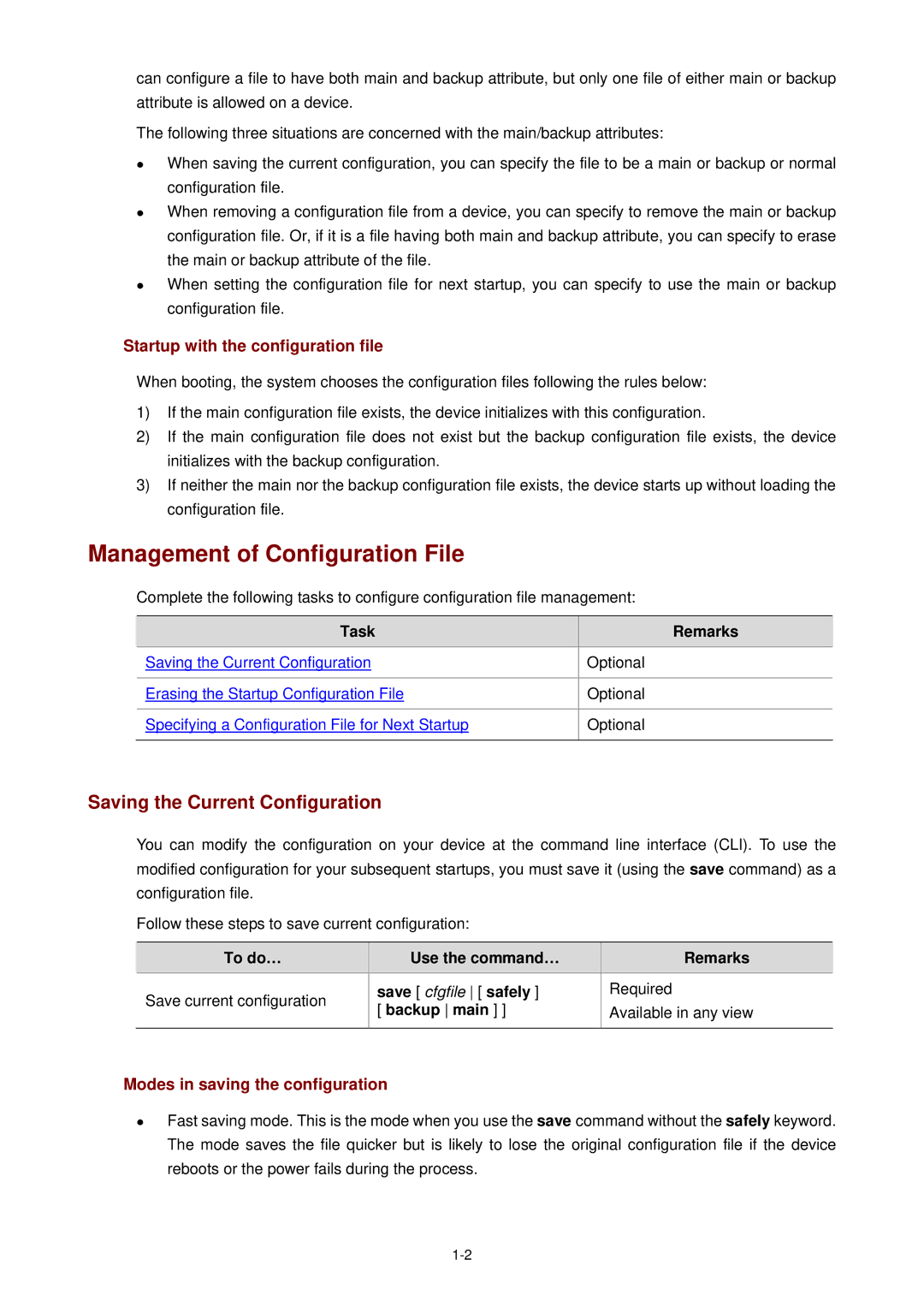 3Com WX3000 Management of Configuration File, Saving the Current Configuration, Startup with the configuration file 