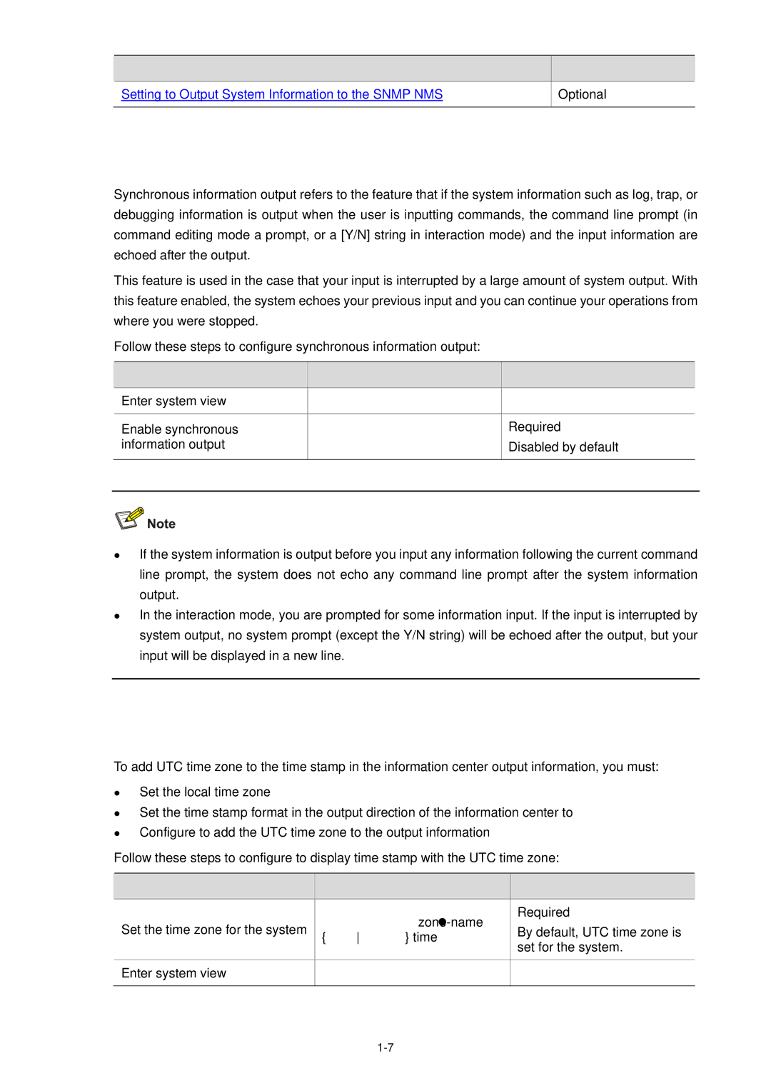 3Com WX3000 operation manual Configuring Synchronous Information Output, Set for the system 