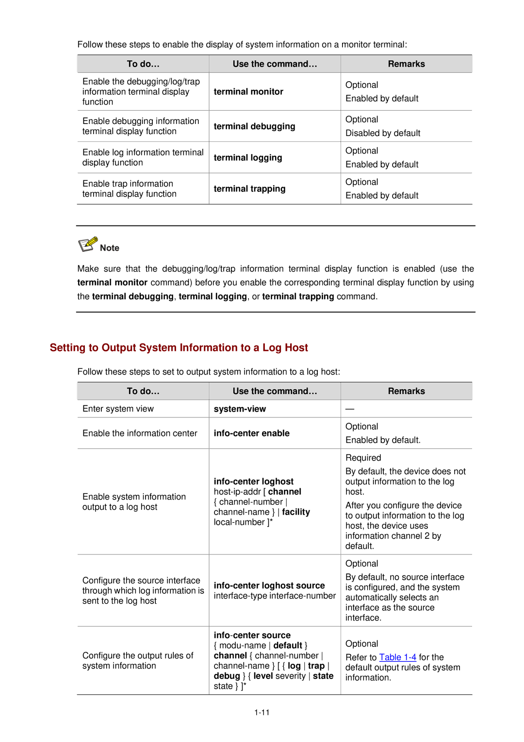 3Com WX3000 operation manual Setting to Output System Information to a Log Host, Info-center loghost source 