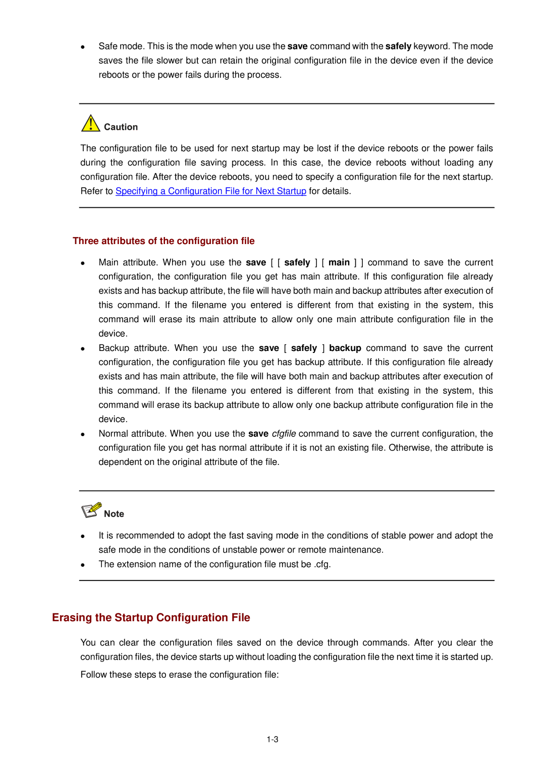 3Com WX3000 operation manual Erasing the Startup Configuration File, Three attributes of the configuration file 