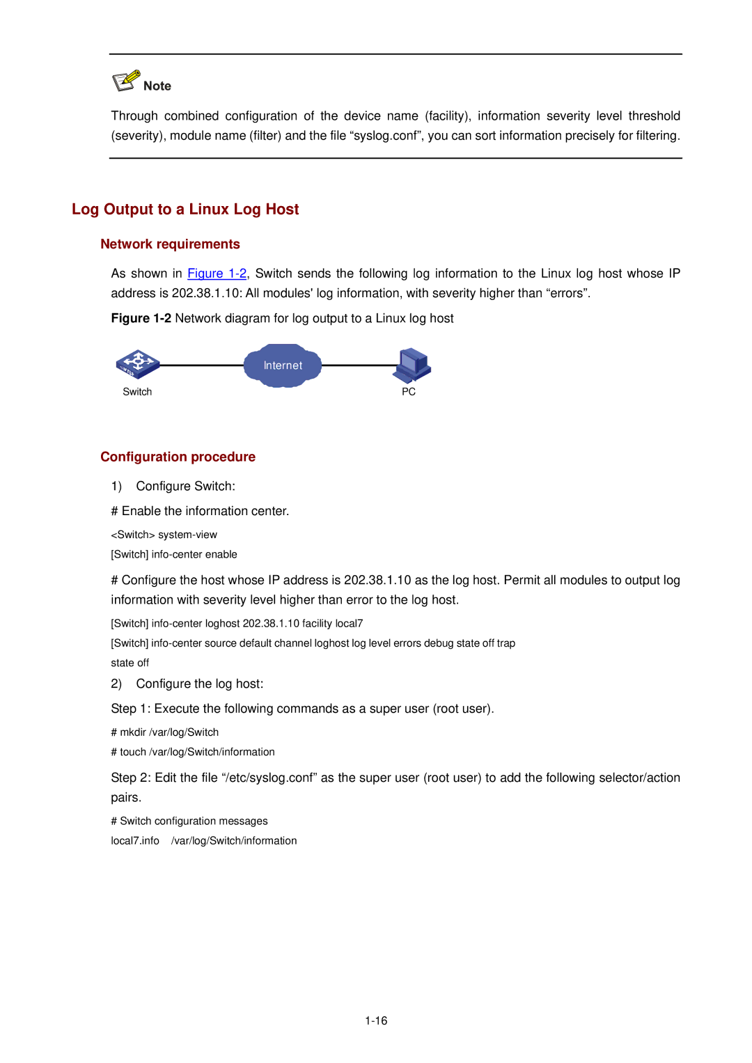 3Com WX3000 operation manual Log Output to a Linux Log Host, 2Network diagram for log output to a Linux log host 