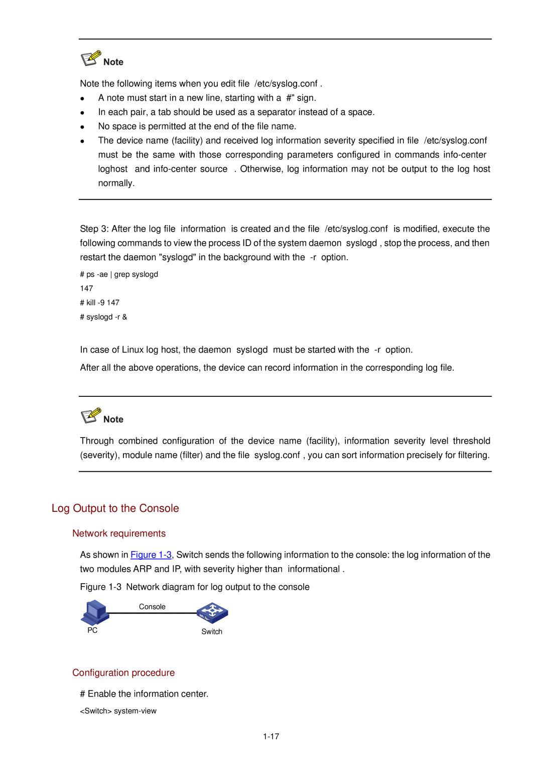 3Com WX3000 operation manual Log Output to the Console, 3Network diagram for log output to the console 